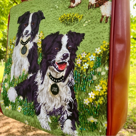 Vintage Y2K Isabella Fiore Border Collie Purse w. Red Leather & Sequins - Picture 5 of 14